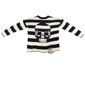 Iron Fist Black and Cream Striped Distressed Skull Sweater - Size S